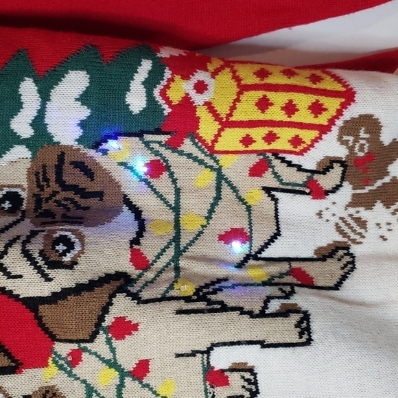 𝅺happy Holidays Urban Heritage Ugly Christmas Sweater Dogs Pugs Lights Up Rec - Picture 2 of 13